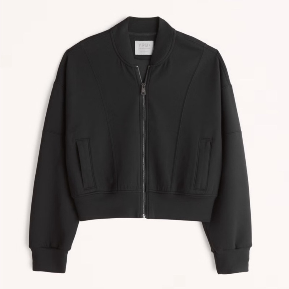 Abercrombie & Fitch YPB neoKNIT Black Bomber Athleisure Full-Zip Pockets Jacket
